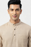 BEIGE TEXTURED SOFT COTTON SHORT KURTA FULL SLEEVES