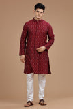 MAROON IKAT FINE COUNT COTTON LONG KURTA