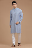 BLUE COTTON DOBBY LONG KURTA