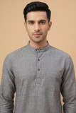 GREY TEXTURED SOFT COTTON SHORT KURTA FULL SLEEVES