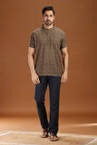 GREY PRINTED COTTON SHORT KURTA HALF SLEEVES