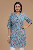 BLOCKPRINT COTTON KURTI WITH ROLL UP SLEEVES