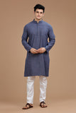 BLUE COTTON DOBBY LONG KURTA