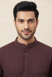 BROWN TEXTURED COTTON SHORT KURTA HALF SLEEVES