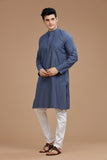 BLUE COTTON SLUB LONG KURTA