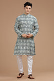 GREEN IKAT FINE COUNT COTTON LONG KURTA