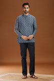 BLUE PRINTED COTTON SHORT KURTA FULL SLEEVES
