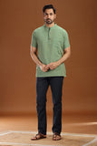 GREEN DOBBY COTTON SHORT KURTA HALF SLEEVES