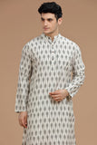 WHITE IKAT FINE COUNT LONG KURTA