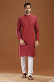 MAROON COTTON DOBBY LONG KURTA