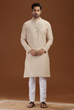 BEIGE COTTON DOBBY LONG KURTA