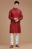 RED COTTON DOBBY LONG KURTA