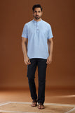 BLUE LINEN COTTON HALF SLEEVES SHORT KURTA
