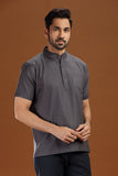 GREY LINEN COTTON HALF SLEEVES SHORT KURTA