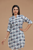 BLOCKPRINT COTTON KURTI WITH ROLL UP SLEEVES