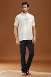 WHITE DOBBY COTTON SHORT KURTA HALF SLEEVES