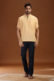 YELLOW DOBBY COTTON SHORT KURTA HALF SLEEVES