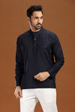 BLACK LINEN COTTON FULL SLEEVES SHORT KURTA