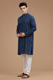 BLUE COTTON DOBBY LONG KURTA