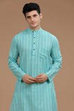 TURQUOISE COTTON DOBBY LONG KURTA