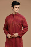 RED COTTON DOBBY LONG KURTA