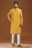 YELLOW COTTON DOBBY LONG KURTA