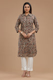 HANDBLOCK KALAMKARI WOMEN KURTA WITH COLLAR