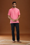 PINK LINEN COTTON HALF SLEEVES SHORT KURTA