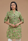 BLOCKPRINT COTTON KURTI WITH ROLL UP SLEEVES