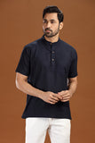 DARK BLUE LINEN COTTON HALF SLEEVES SHORT KURTA