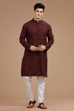 MAROON COTTON DOBBY LONG KURTA