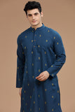 BLUE COTTON DOBBY LONG KURTA