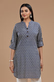 BLOCKPRINT COTTON KURTI WITH ROLL UP SLEEVES