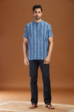BLUE PRINTED COTTON SHORT KURTA HALF SLEEVES