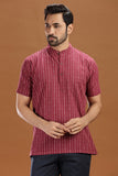 MAROON DOBBY COTTON SHORT KURTA HALF SLEEVES