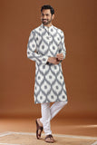 Ikat cotton long kurta for men, traditional wear, breathable fabric