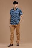 INDIGO BLOCKPRINT SHIRT HALF SLEEVES SHIRT