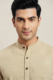 BEIGE SELF TEXTURED COTTON SHORT KURTA FULL SLEEVES