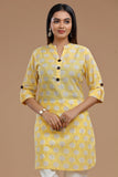 BLOCKPRINT COTTON KURTI WITH ROLL UP SLEEVES