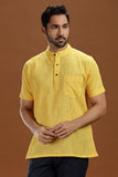 YELLOW DOBBY COTTON SHORT KURTA HALF SLEEVES