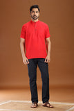 RED LINEN COTTON HALF SLEEVES SHORT KURTA