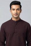 BROWN SELF TEXTURED COTTON SHORT KURTA FULL SLEEVES