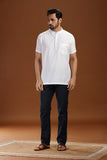 WHITE HANDLOOM COTTON HALF SLEEVES SHORT KURTA