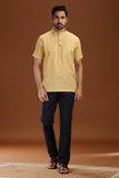 BEIGE LINEN COTTON HALF SLEEVES SHORT KURTA