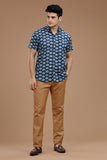 INDIGO BLOCKPRINT SHIRT HALF SLEEVES SHIRT