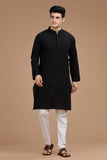 BLACK HANDLOOM COTTON LONG KURTA