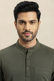 GREEN SELF TEXTURED COTTON SHORT KURTA HALF SLEEVES