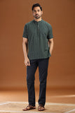 GREEN DOBBY COTTON SHORT KURTA HALF SLEEVES