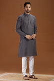 GREY LINEN COTTON LONG KURTA
