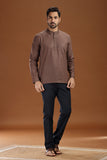 BROWN LINEN COTTON FULL SLEEVES SHORT KURTA